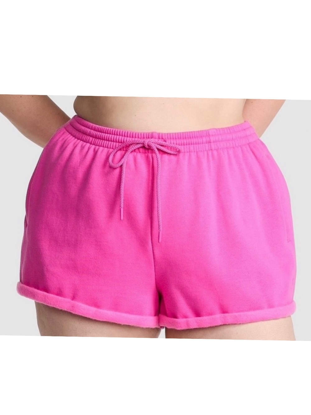 VICTORIA'S SECRET PINK Campus Fleece Rolled Hem Shorts High Rise Relaxed Fit L